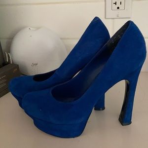 Blue suede heels
